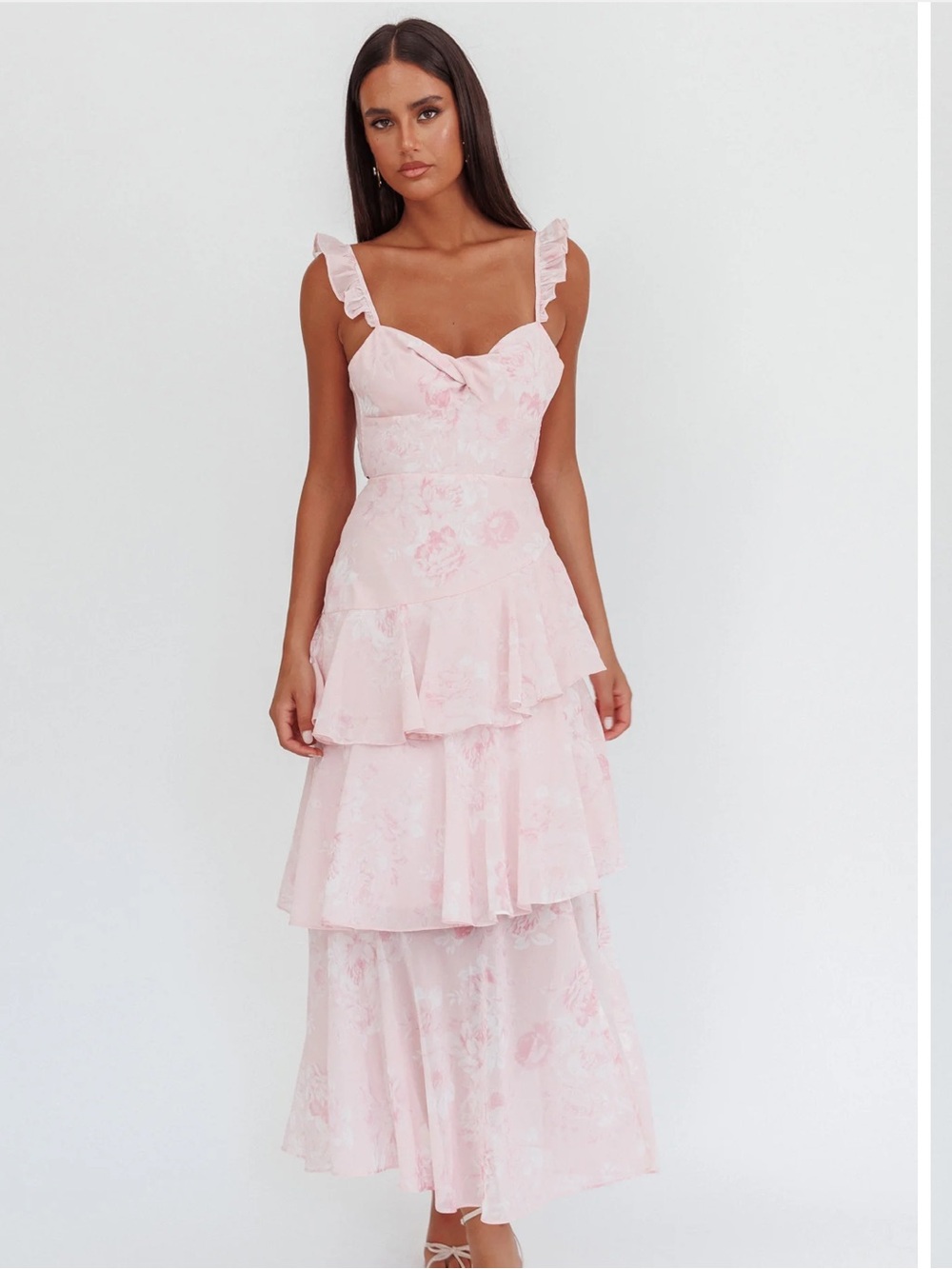 Selfie Leslie Veda Ruffle Strap Split Maxi Dress Roses Blush